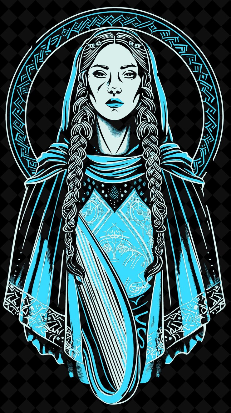 PSD retrato de una mujer bardo anglosajona con túnica y capa wi diseño de colores vívidos colecciones png
