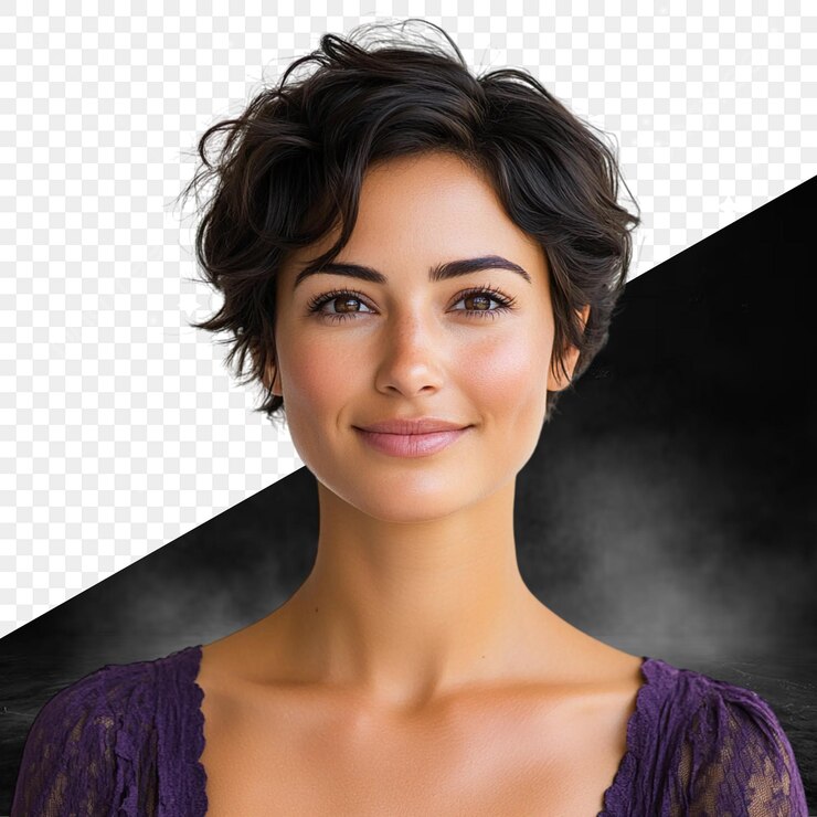 PSD retrato de una mujer con el cabello corto y rizado