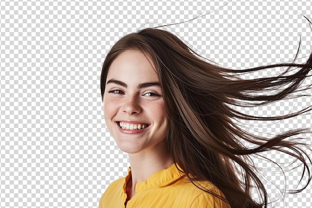 retrato de una mujer con el cabello largo en un fondo blanco aislado