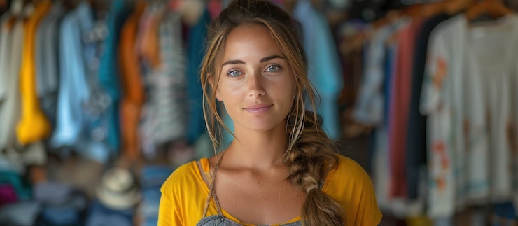 PSD retrato de una mujer con una camisa amarilla