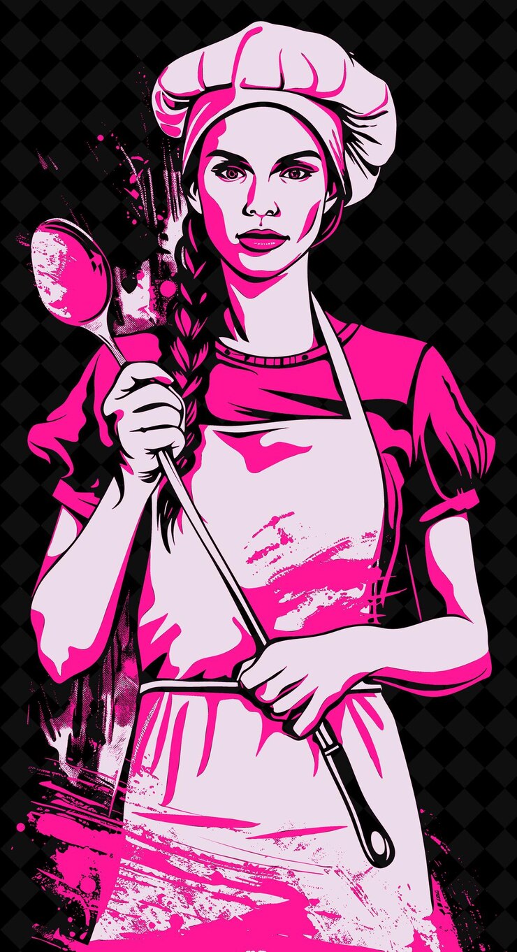 PSD retrato de mujer cocinera con gorra blanca y delantal sosteniendo a un muchacho diseño de colores vívidos colecciones png