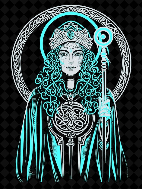 PSD retrato de una mujer druida irlandesa con túnica y tocado con diseño de colores vívidos colecciones png