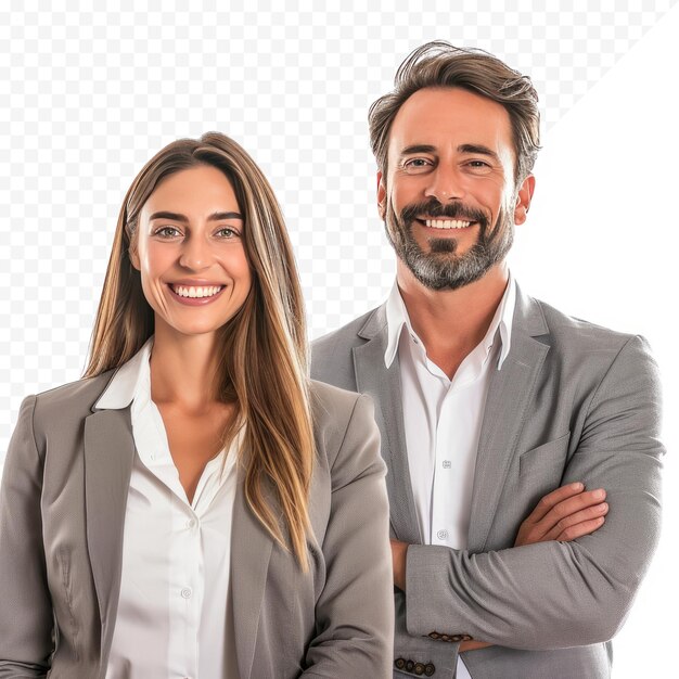 PSD retrato de una mujer y un hombre oficinistas sonriendo