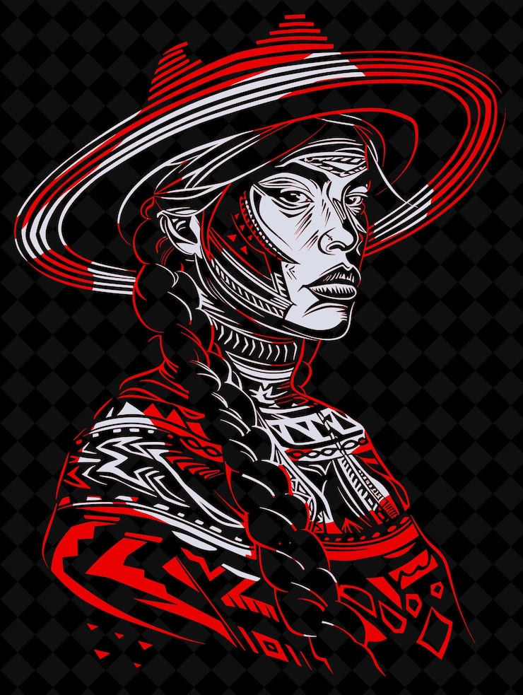 PSD retrato de una mujer inca con una túnica tradicional y un sombrero wi diseño de colores vívidos colecciones png