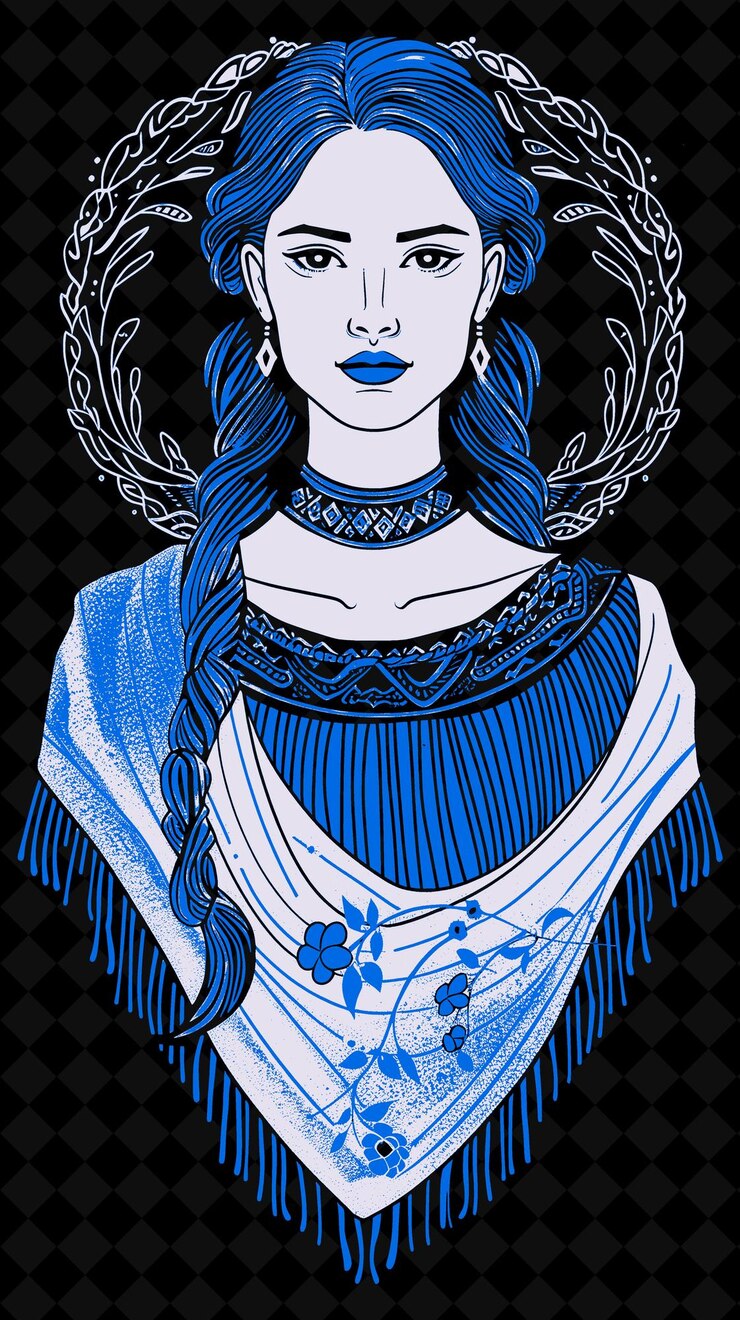 PSD retrato de una mujer irlandesa con un vestido tradicional y un pañuelo diseño de colores vívidos colecciones png