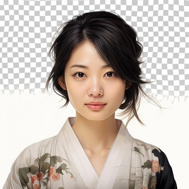 PSD retrato de una mujer japonesa sobre un fondo transparente