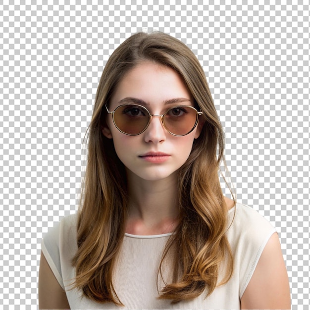 PSD retrato de una mujer joven con gafas de sol de fondo transparente