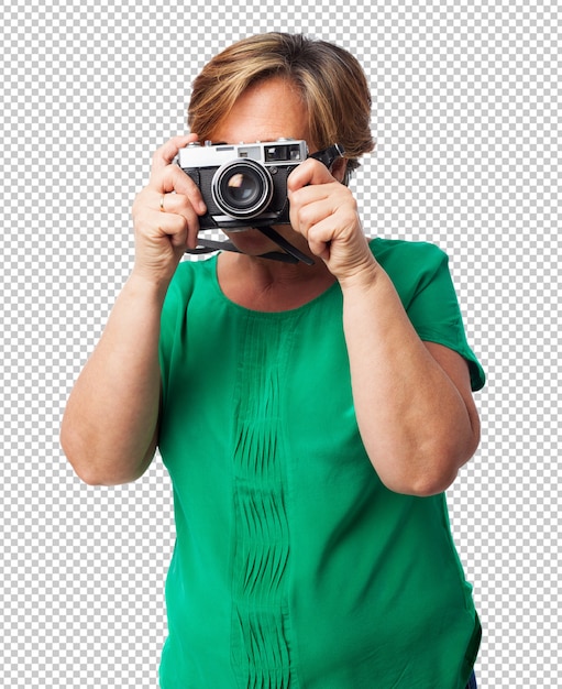 PSD retrato de una mujer madura lista para tomar una foto