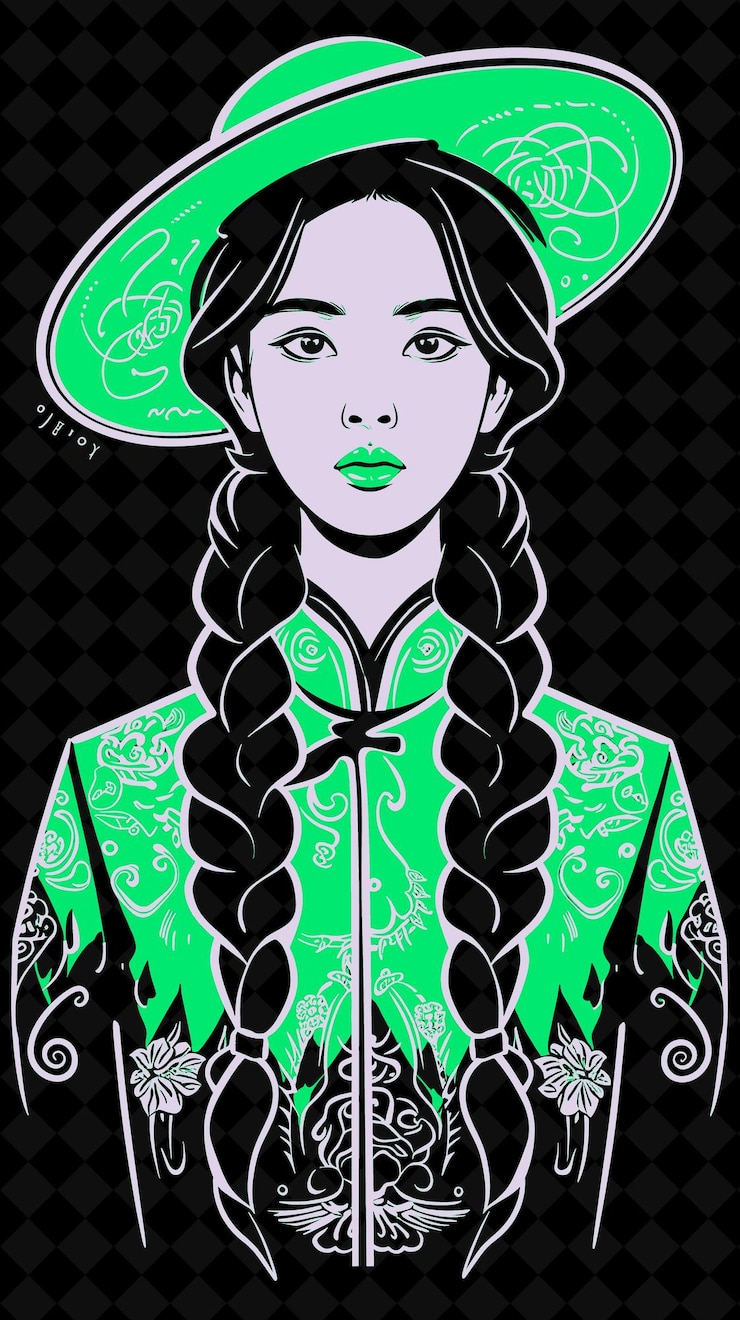 PSD retrato de una mujer mongola con un abrigo tradicional de deel y un diseño de colores vívidos colecciones png