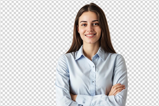 PSD retrato de una mujer de negocios con los brazos cruzados en un fondo blanco aislado