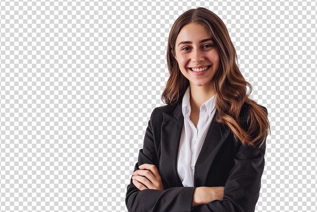 Retrato de una mujer de negocios con los brazos cruzados en un fondo blanco aislado