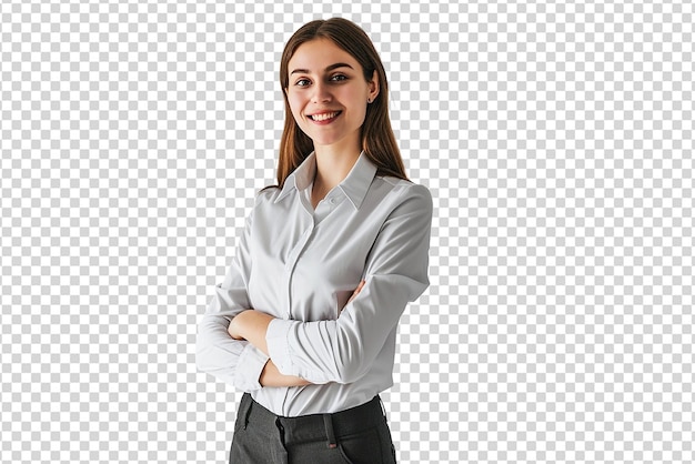 Retrato de una mujer de negocios con los brazos cruzados en un fondo blanco aislado