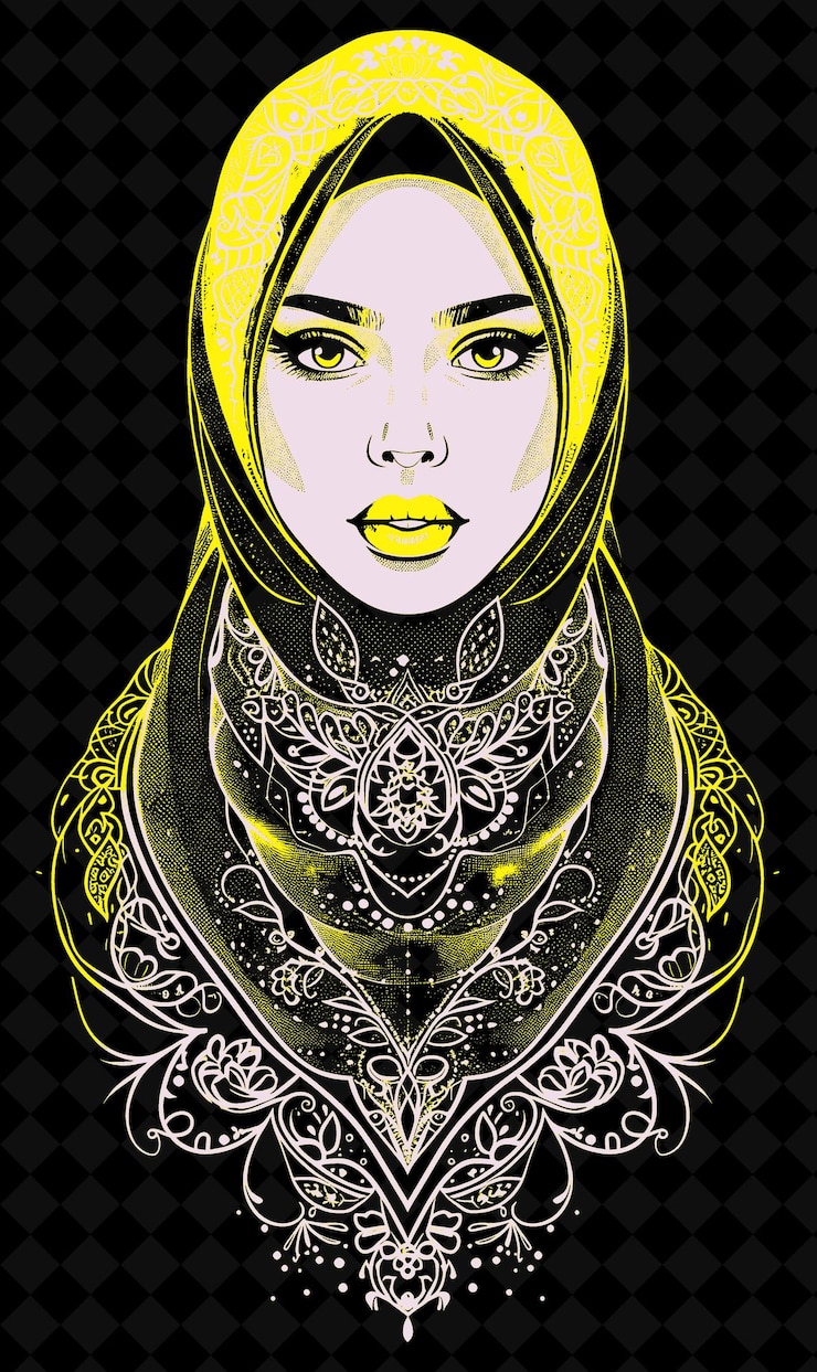 PSD retrato de una mujer de oriente medio con hijab y abaya w diseño de colores vívidos png colecciones