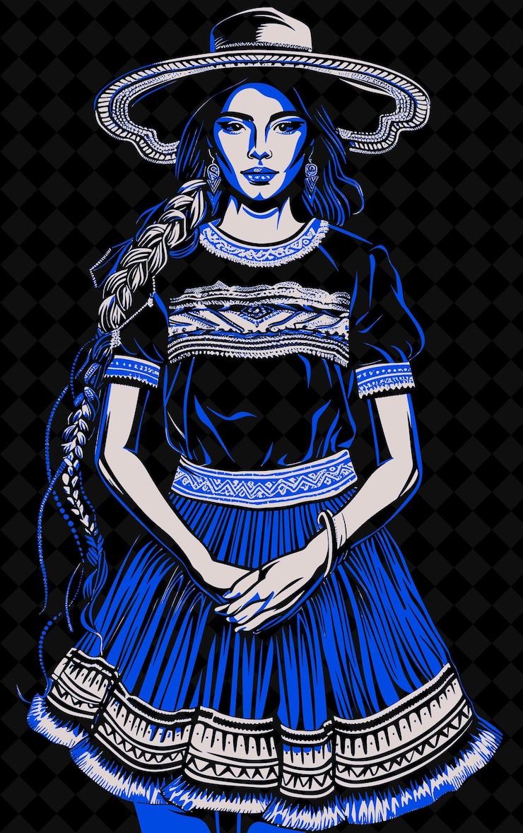 PSD retrato de una mujer peruana con una tradicional falda de pollera diseño de colores vívidos colecciones png