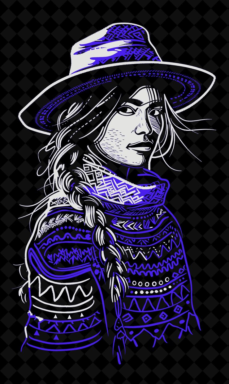 PSD retrato de una mujer quechua con un suéter tradicional chompa diseño de colores vívidos colecciones png