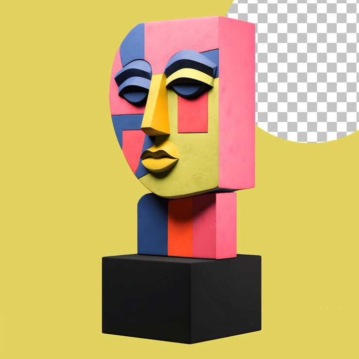 PSD retrato de mujer de rostro humano 3d en estilo cubismo picasso