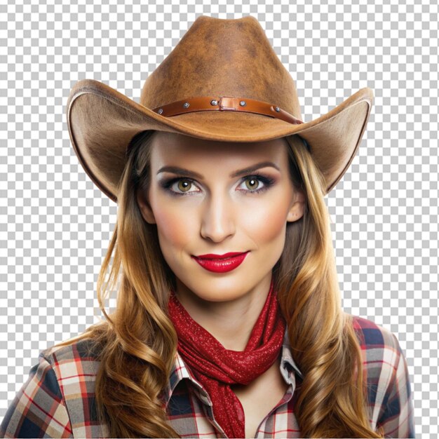 retrato de una mujer vaquera sobre un fondo transparente