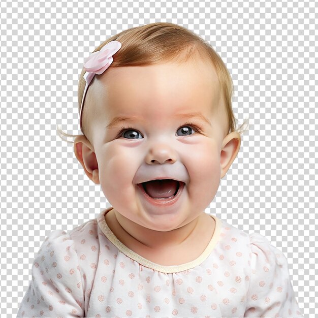 PSD retrato de una niña feliz y sonriente aislada sobre un fondo transparente