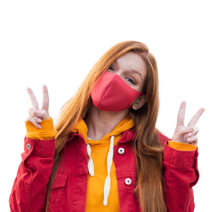 PSD retrato, de, niña joven, con, máscara de cara
