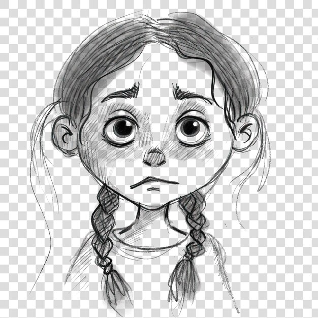 PSD retrato de una niña pequeña dibujada en blanco y negro aislada sobre un fondo transparente png psd