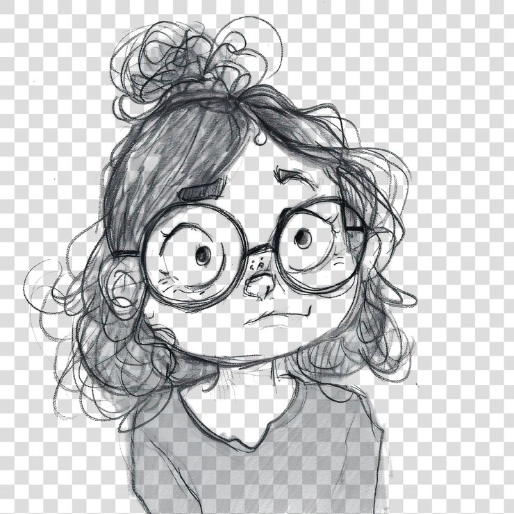 PSD retrato de una niña pequeña dibujado en blanco y negro aislado sobre un fondo transparente png