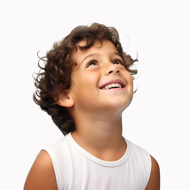 Retrato de un niño en un fondo blanco limpio