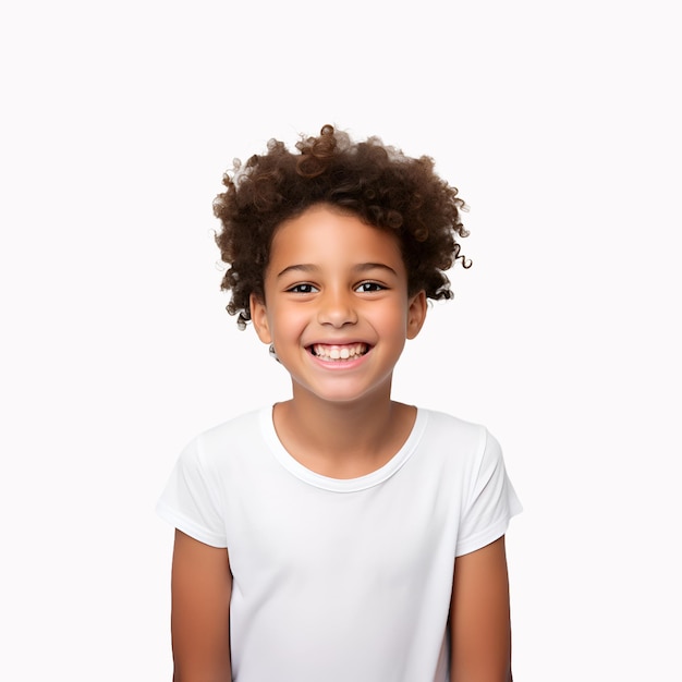 Retrato de un niño en un fondo blanco limpio