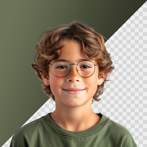 PSD retrato de un niño lindo con gafas y camisa verde