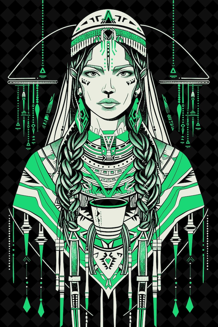 PSD retrato de una noble inca con un manto y alfileres tupu con un diseño de colores vívidos colecciones png