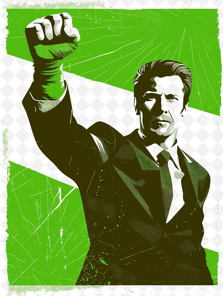 PSD retrato optimista del candidato presidencial con bitcoin e ilustración del diseño de la campaña electoral