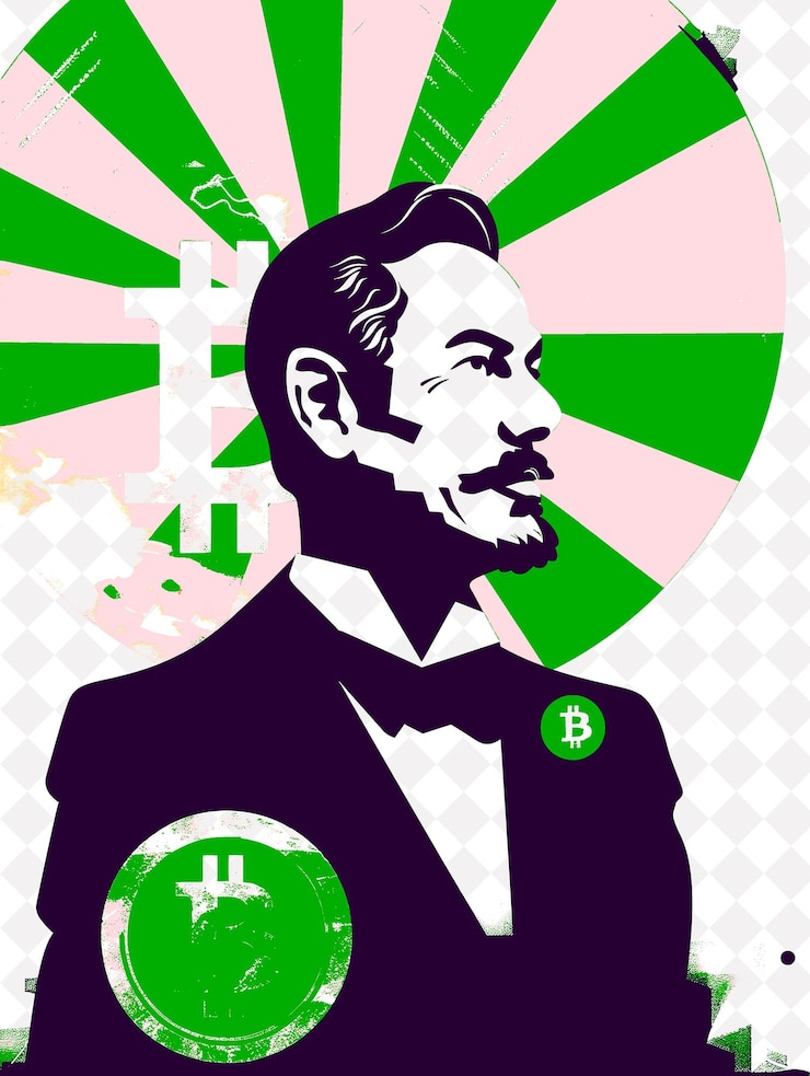 PSD retrato ousado do candidato presidencial com ilustração de relâmpago de bitcoin design de campanha eleitoral