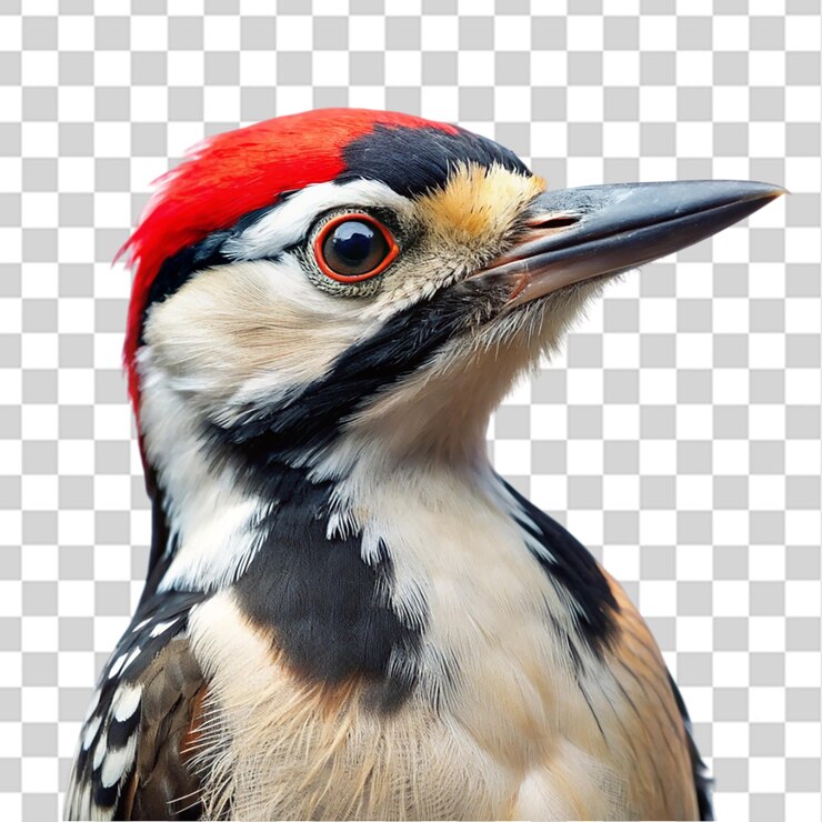 PSD retrato de pájaro carpintero aislado en un fondo transparente