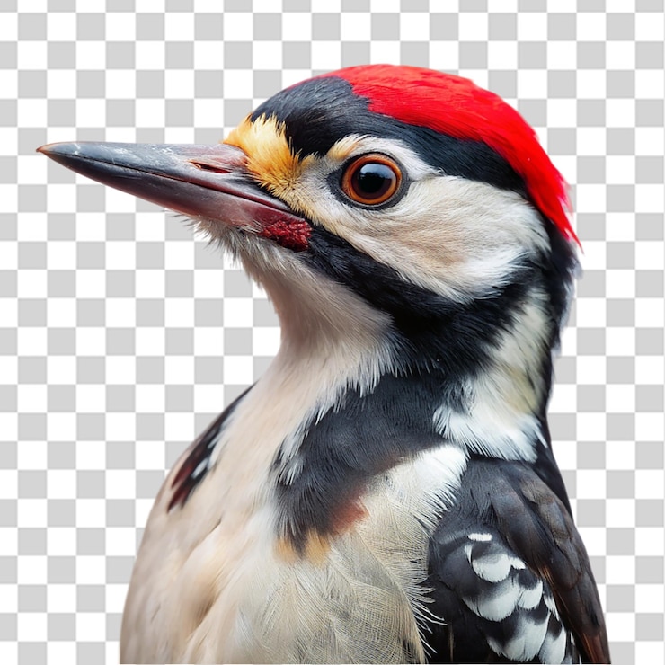 PSD retrato de pájaro carpintero aislado en un fondo transparente