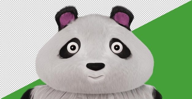 PSD retrato de un panda 3d de dibujos animados. panda gordo divertido con pelaje esponjoso realista. oso panda, render 3d.