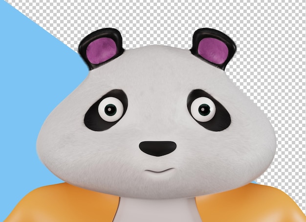 Retrato de un panda de dibujos animados. cara de animal lindo panda, render 3d