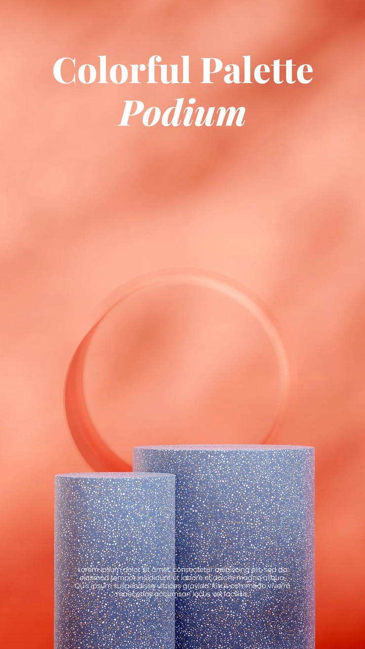 PSD en retrato pared naranja roja render 3d espacio vacío podio con textura de terrazo azul