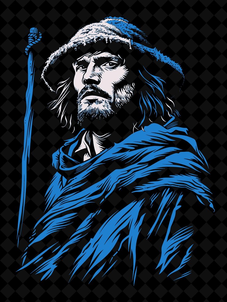 PSD retrato de un pastor con una capa de lana y una gorra con un gancho diseño de colores vívidos colecciones png