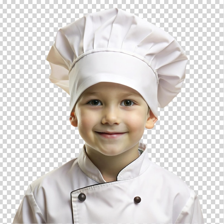 PSD retrato de un pequeño chef aislado en un fondo transparente