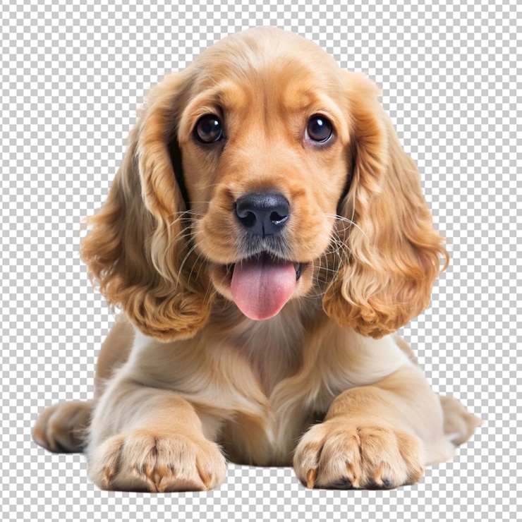 PSD retrato de perro cachorro cocker spaniel acostado y