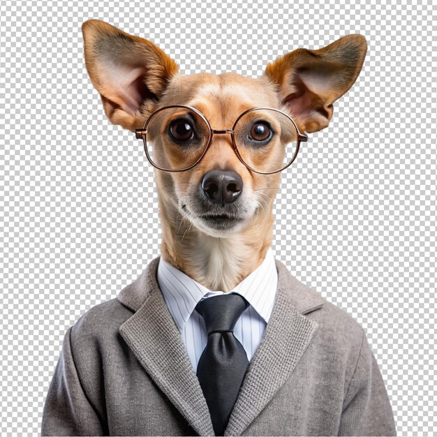 PSD retrato de un perro con gafas en un fondo transparente