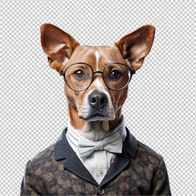 PSD retrato de un perro con gafas en un fondo transparente