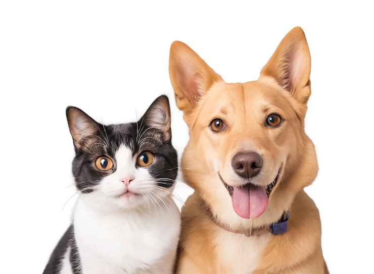 PSD retrato de perro y gato amistad entre perro y perro amistad de mascotas