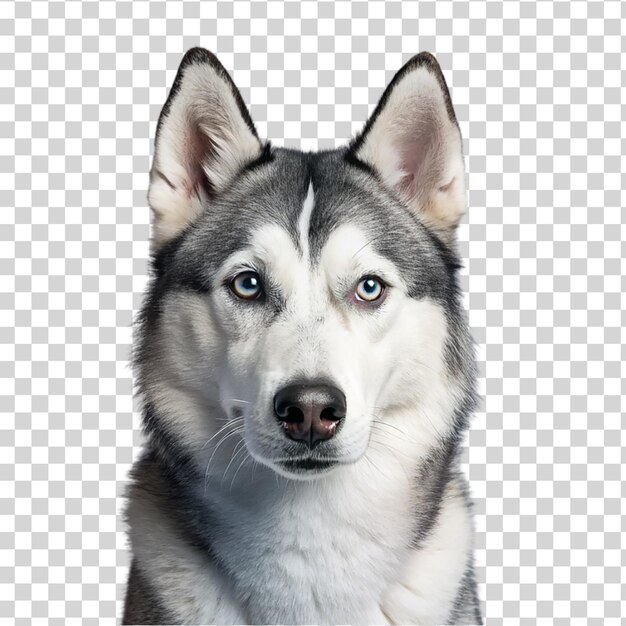 PSD retrato de un perro husky gris aislado sobre un fondo transparente