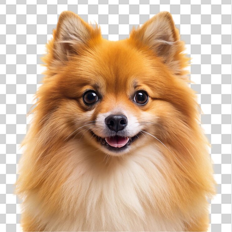 PSD retrato de perro de pomerania aislado sobre un fondo transparente