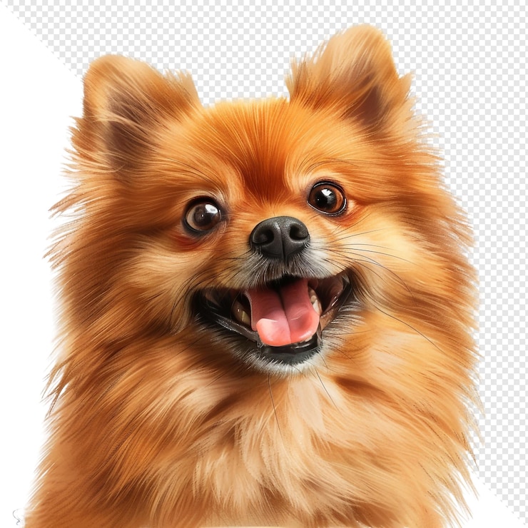 PSD retrato de un perro de pomerania sonriente