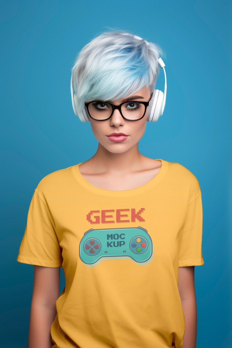 PSD retrato de una persona que lleva una maqueta de la camiseta del día del orgullo geek