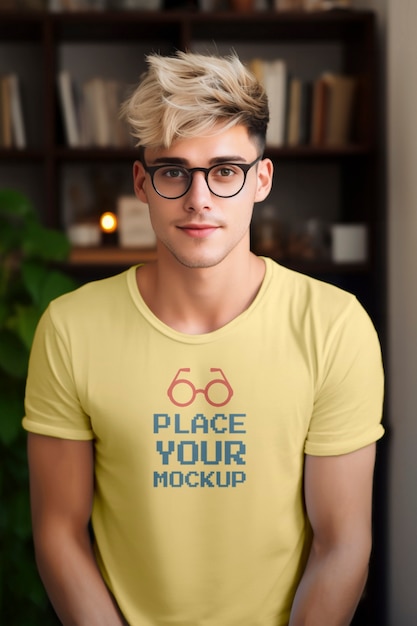 Retrato de una persona que lleva una maqueta de la camiseta del día del orgullo geek