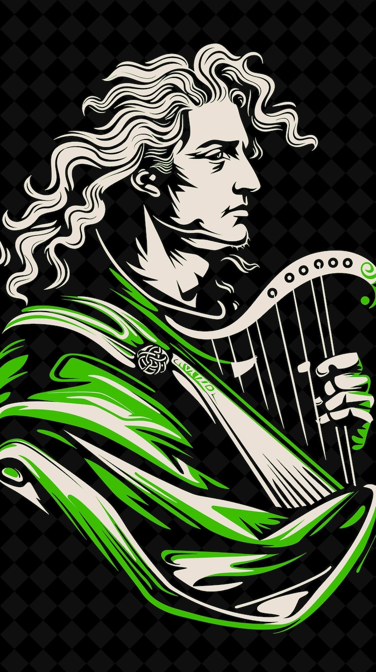 PSD retrato de un poeta gaélico con una túnica y una capa con un diseño de colores vívidos png colecciones