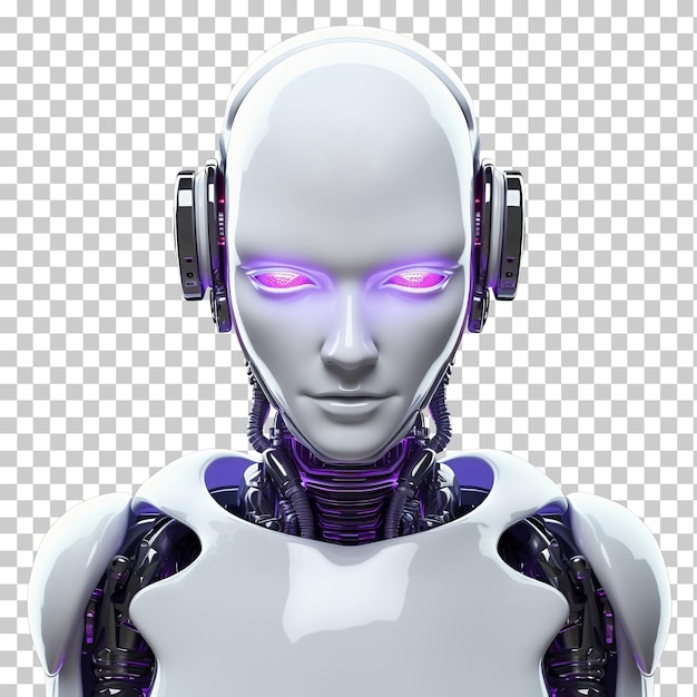 Retrato de primer plano de avatar de robot futurista 3d aislado sobre fondo transparente png psd