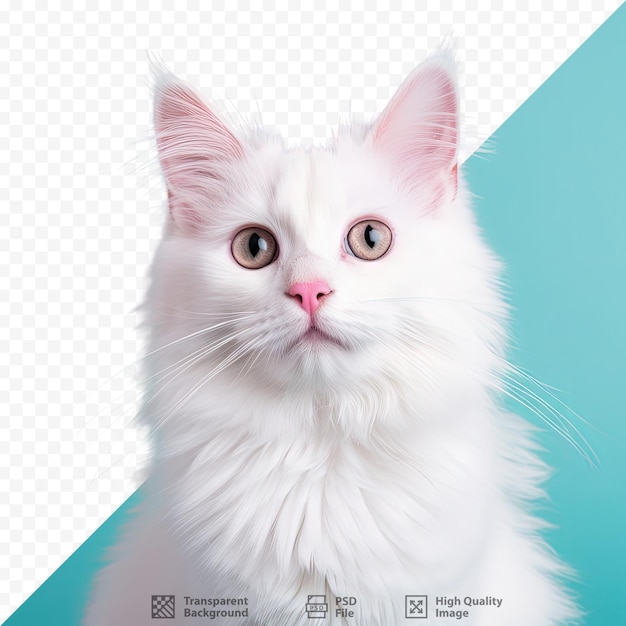 PSD retrato en primer plano de un gatito de angora turco con ojos únicos y un largo bigote aislado en un hermoso fondo animales domésticos divertidos con espacio de copia para el texto